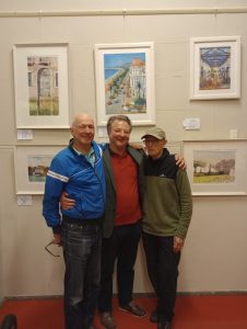 Tim, Brian & George, are at the community centre with some of Tim's art & Sue's art.