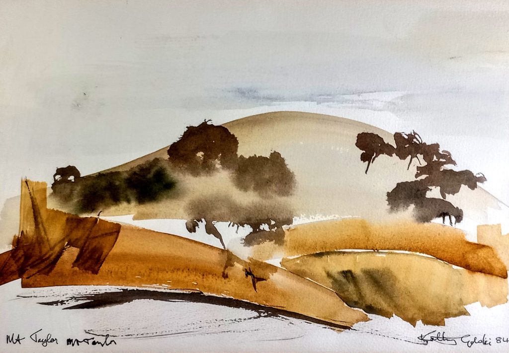 Kathy Golski  - Watercolour of Mt Taylor Semi Abstract Expressionist Feelings Of Australia’s Summertime Dry