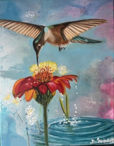 Hummingbird and Zinnia