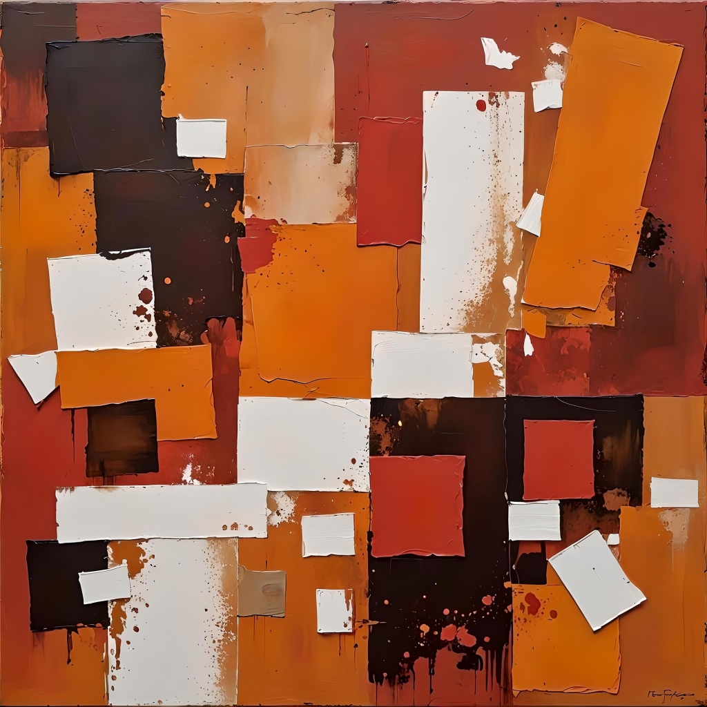 Abstract Composition in Burnt Orange and White