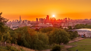 London City Skyline At Sunset From Greenwich Park