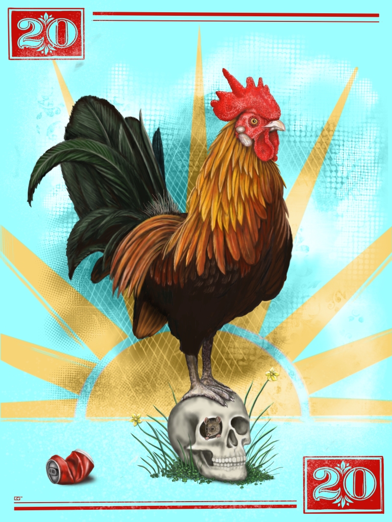 Rooster on Skull Sunrise