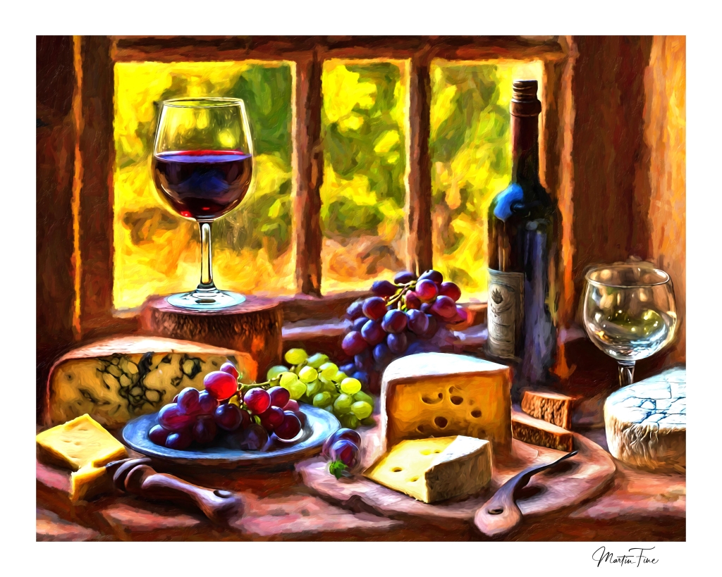 Still Life with Wine, Cheese, and Grapes