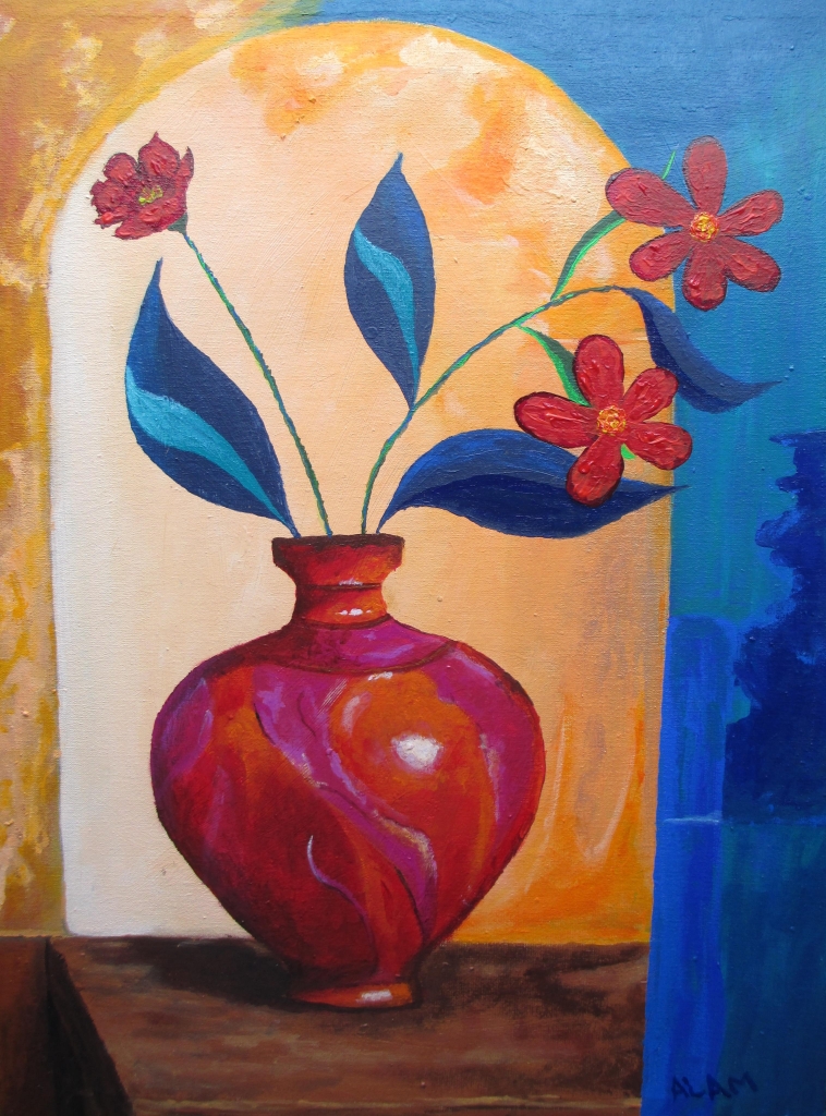 Red Vase with Flowers