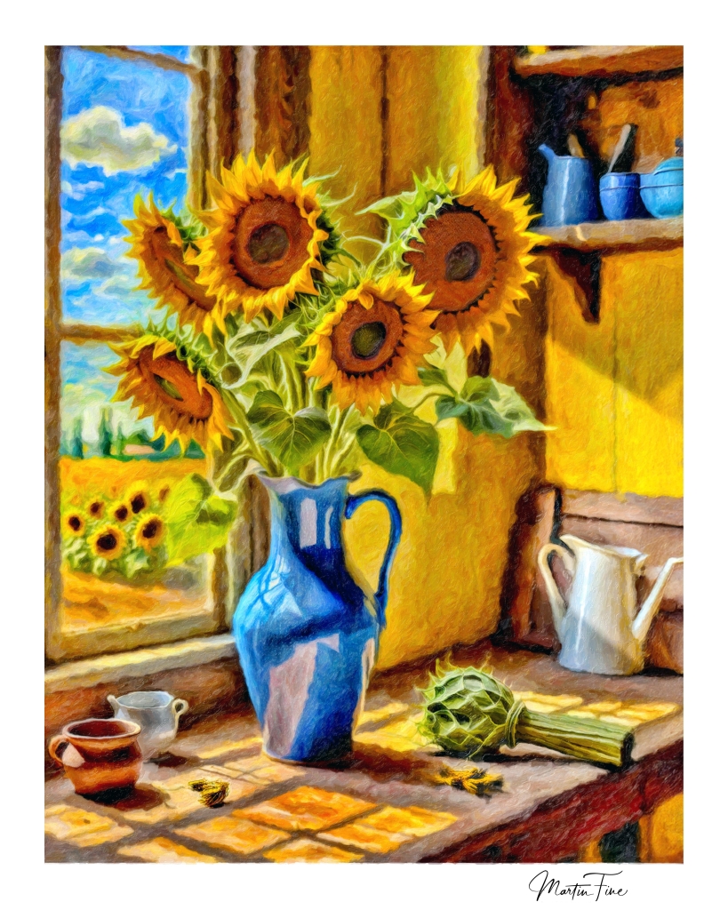 Sunflowers in a Blue Vase