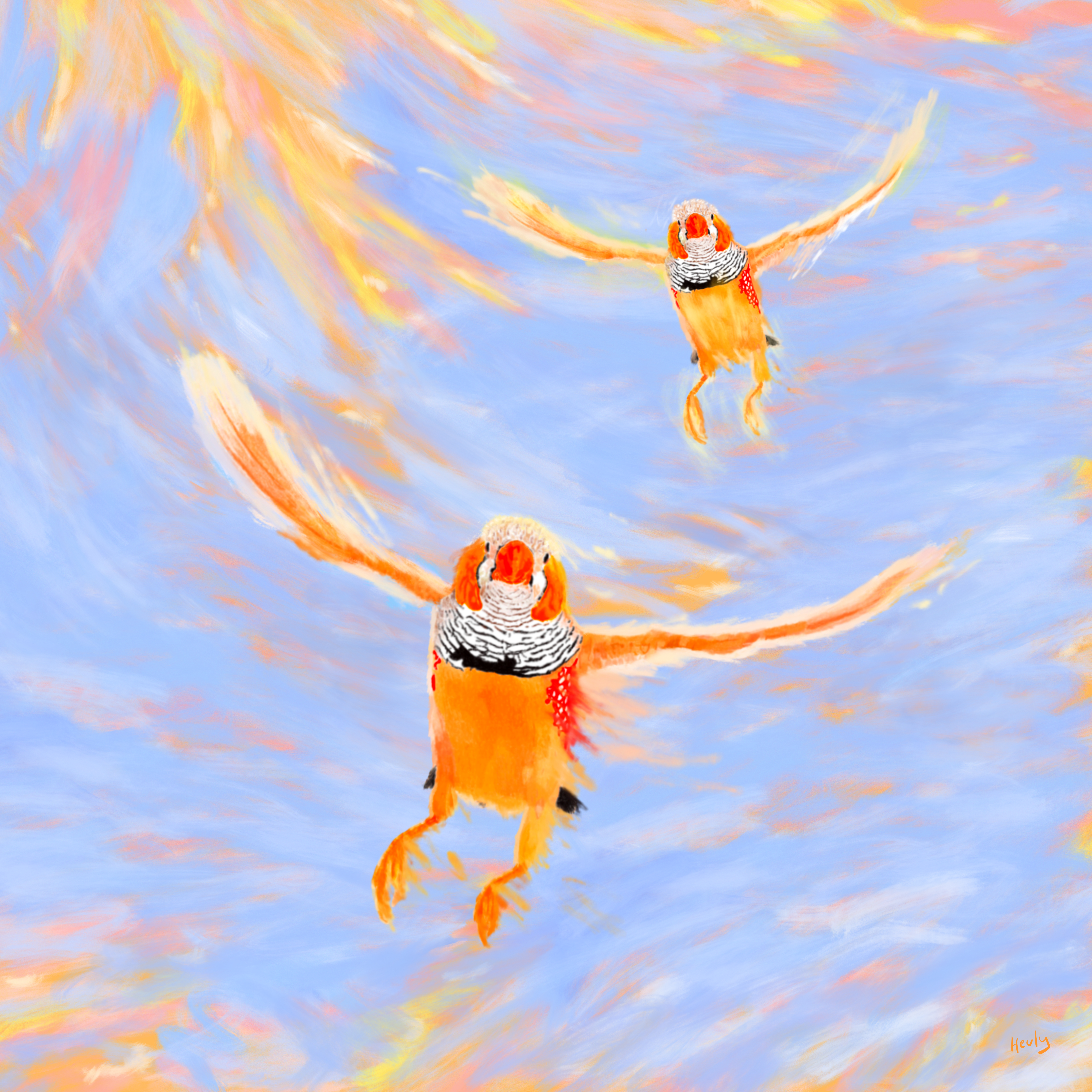 Finches Flying in Morning Light no. 5
