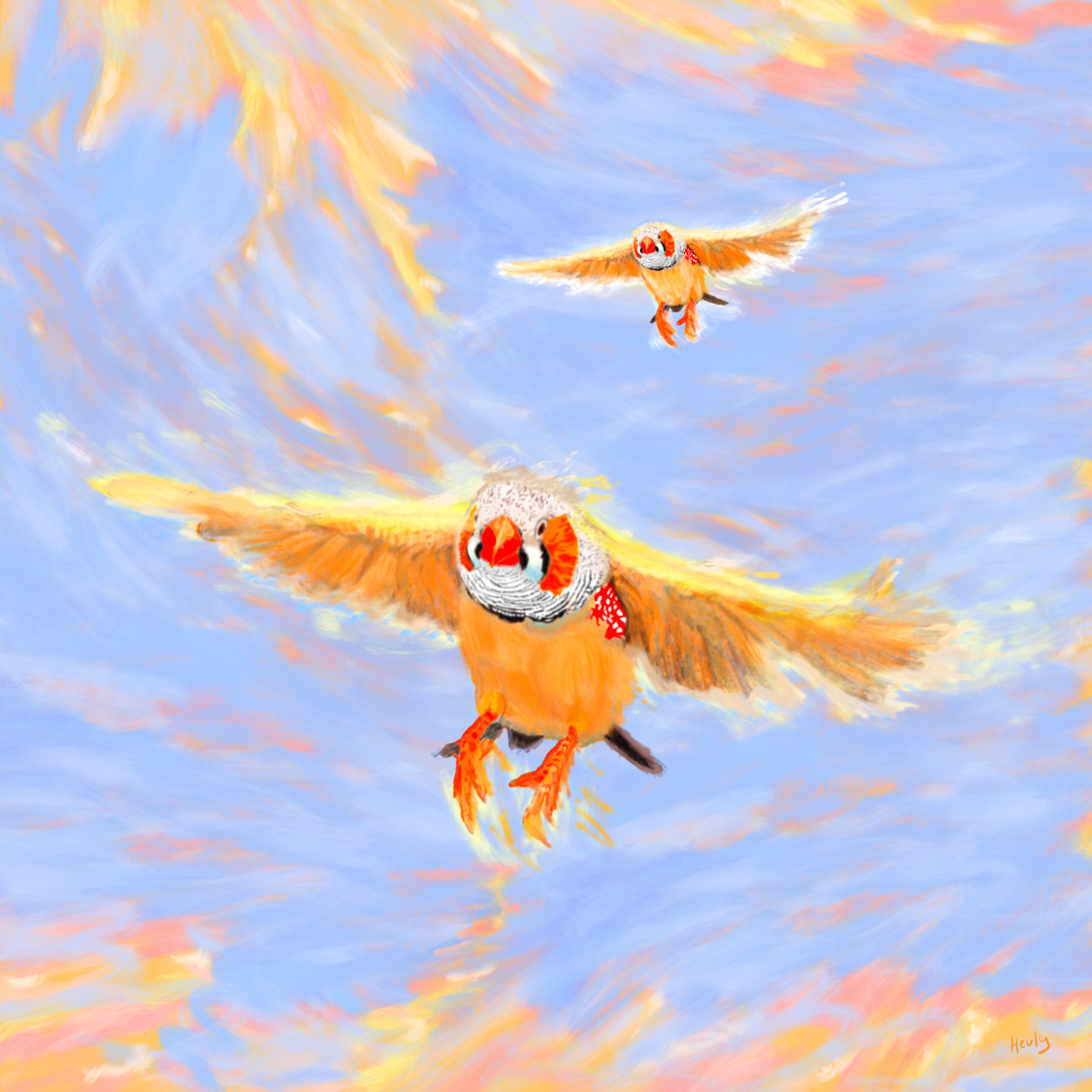 Finches Flying in Morning Light no. 6